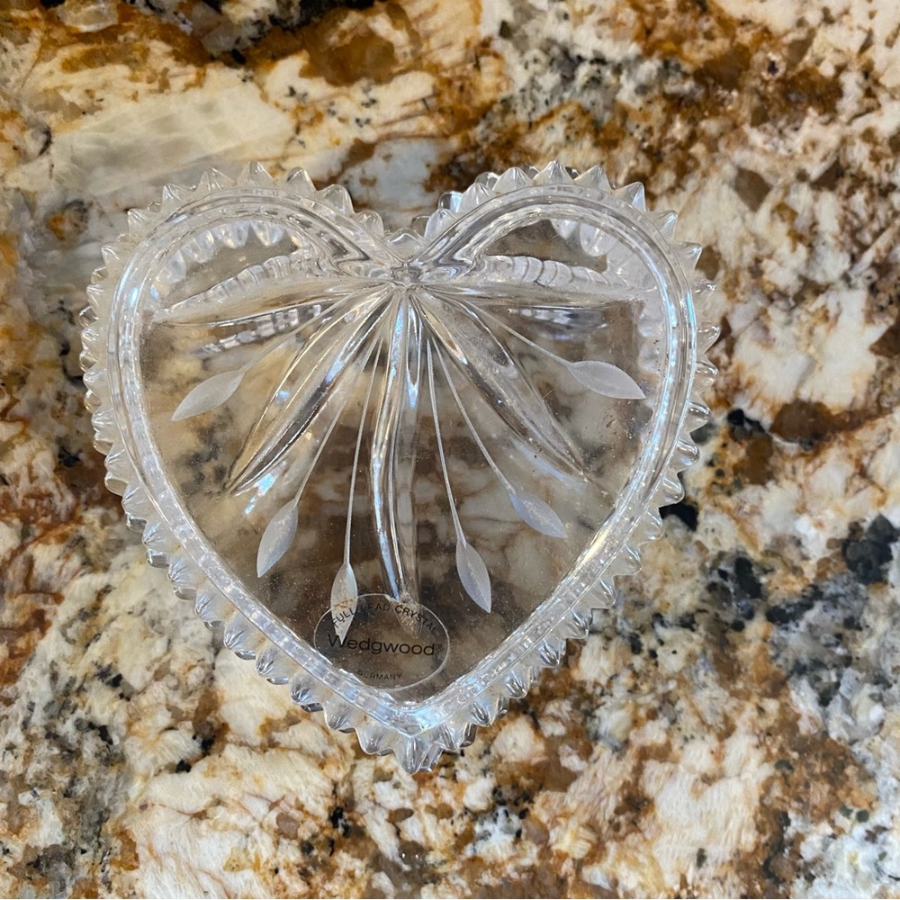 Wedgwood Heart Shaped Lead Crystal heart Trinket dish with lid
